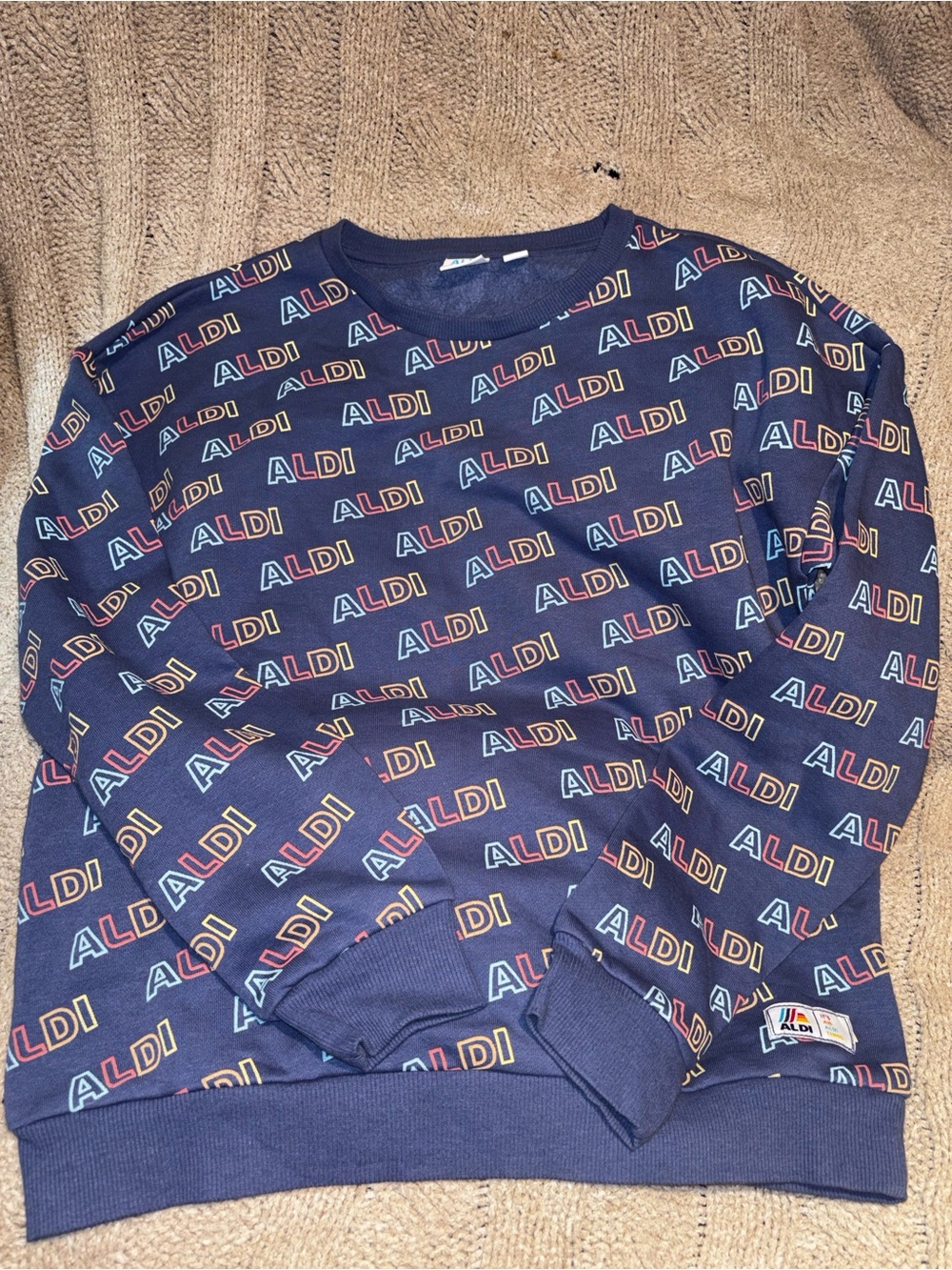 ALDI Gear All Over Print Blue Crew Neck Sweatshirt Size Large (12-14)